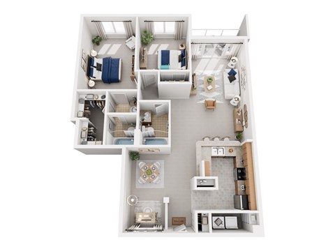 Floor plan for 2 beds, 2 baths, 1243 sqft